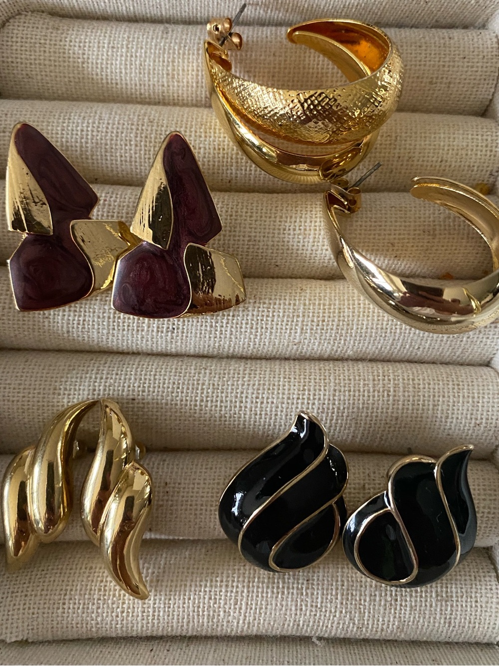 COSTUME, set of four vintage enamel & statement pierced Earrings